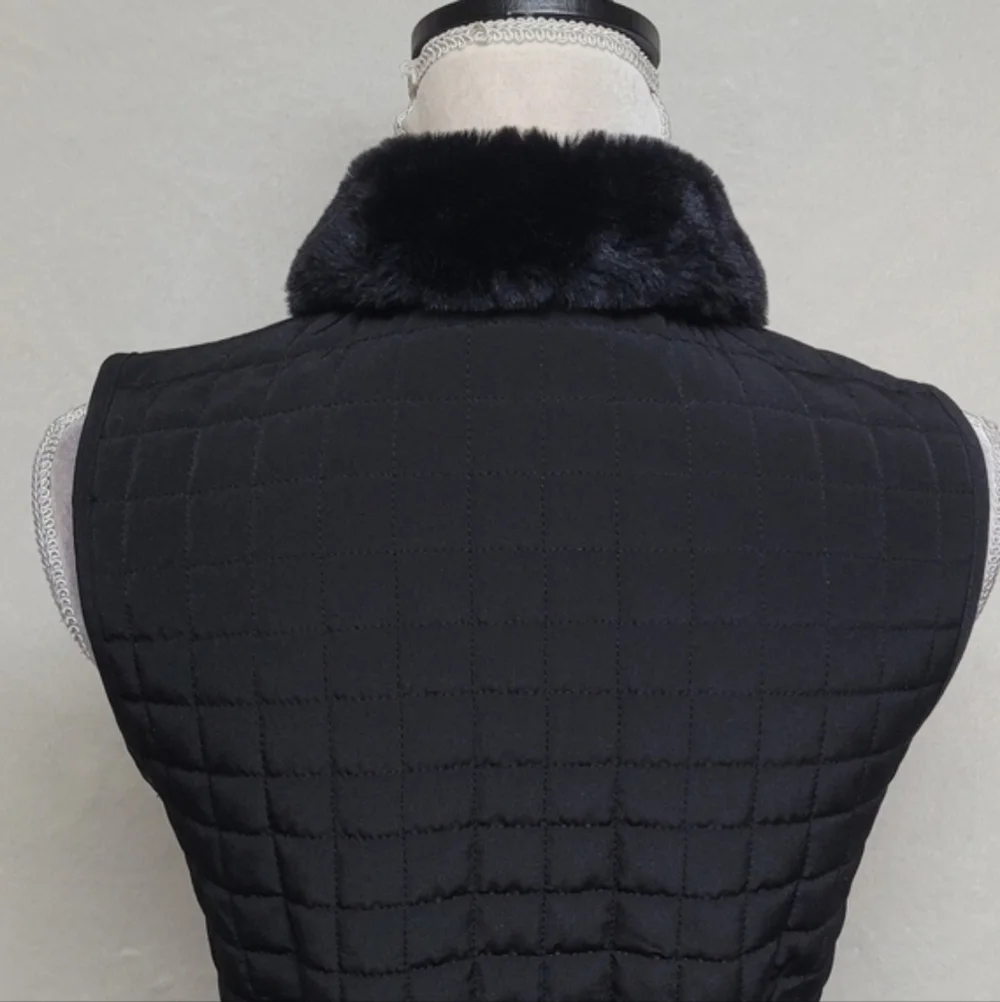 AGB Byer California Retro Y2K Black Faux Fur Collar Full-zip Quilted Vest.Add - Picture 10 of 12